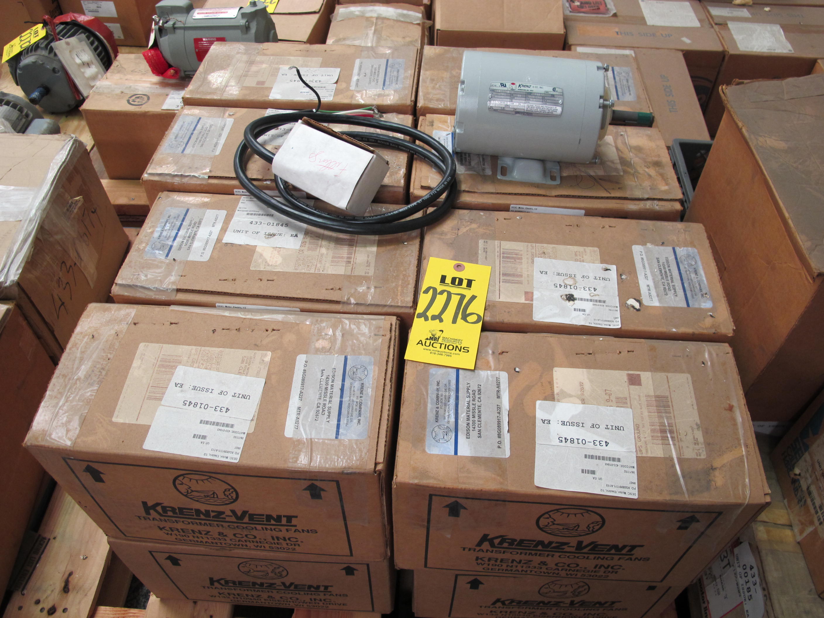 LOT (16) MOTORS, ELECTRIC TYPE, 1/2 HORSEPOWER, 230VAC 3 PHASE 60HZ ELEC RATING, 1750 RPM, L432Z FRAME, AIR OVER DUTY, 1.0 SERVICE FACTOR, 5/8" SHAFT. THERMAL PROTECTION # MWJ73KX CATALOG #A8277 CODE K, DESIGN B W/FEMALE ALUMINUM 4 PRONG PLUG P/N A8322, PART # A8277 (W-44) LOADING & HANDLING FEE $15-